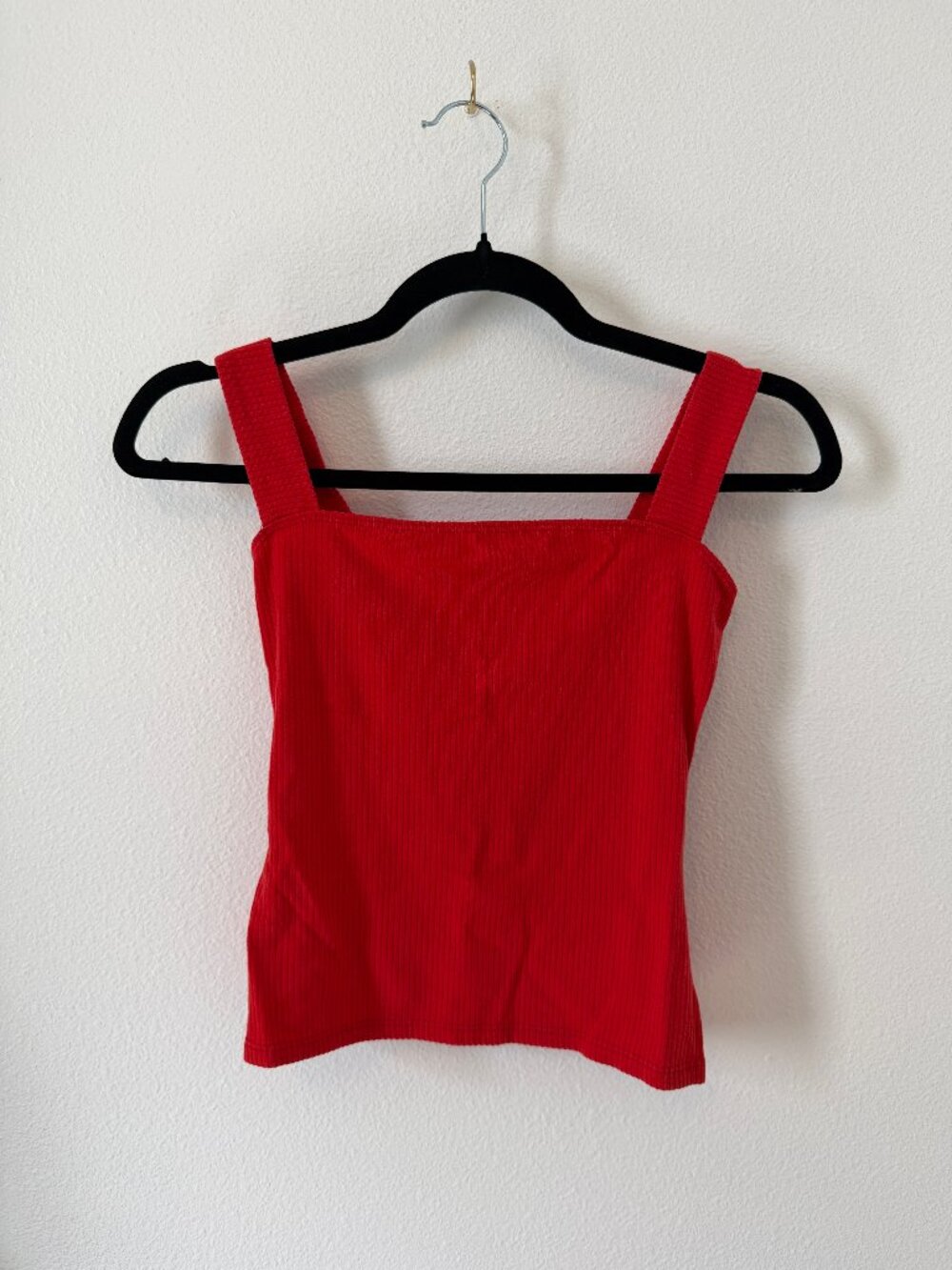Reformation Red Ribbed Tank Top, Square Neck Sleeveless Top, XS
